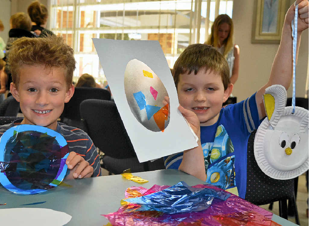 Eamon Walsh and Aaron Savins with some of the creative objects they made. Eamon Walsh and Aaron Savins with some of the creative objects they made.